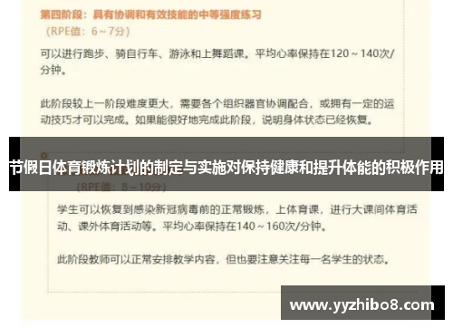 节假日体育锻炼计划的制定与实施对保持健康和提升体能的积极作用